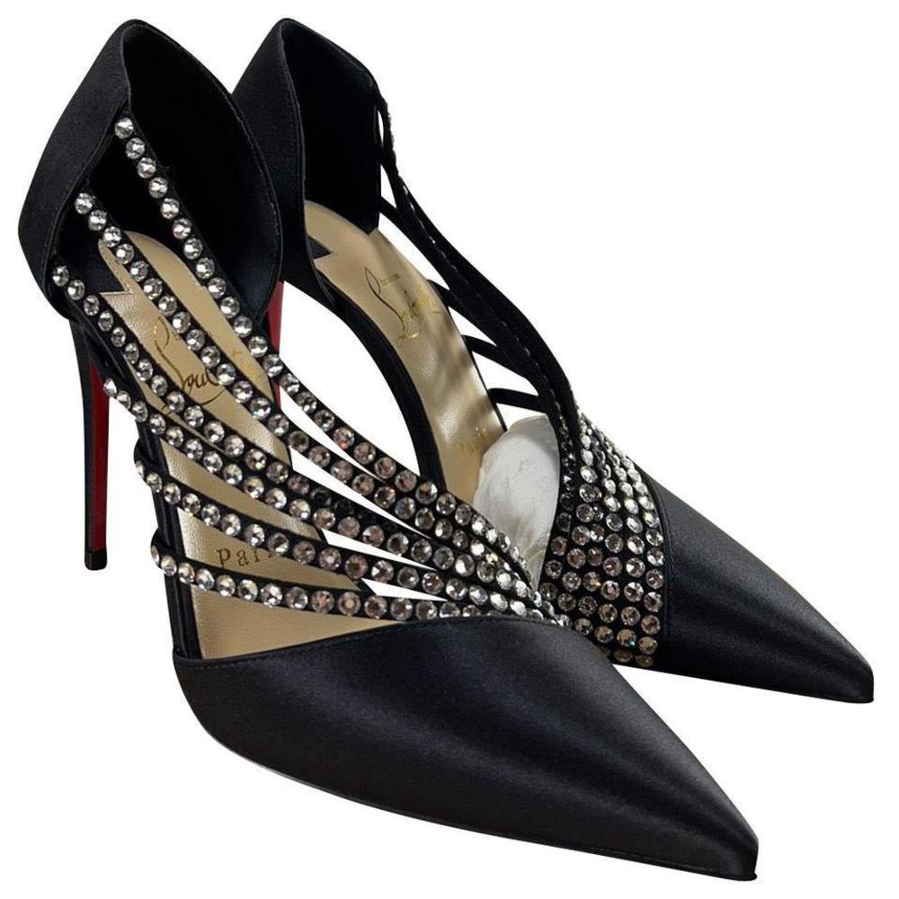 antinorina 100mm Black Satin Strassed Crystal Strappy Formal pump E261